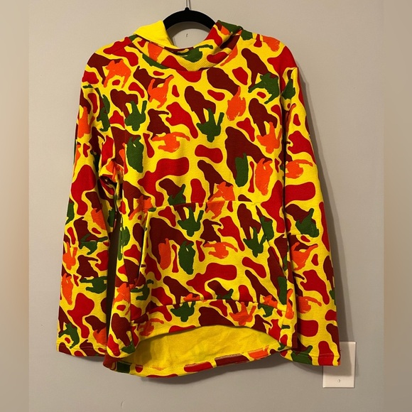 Adidas X NERD Pharrell Williams Champ Yellow Camo ERG Glo Hoodie Size Medium - Picture 1 of 8